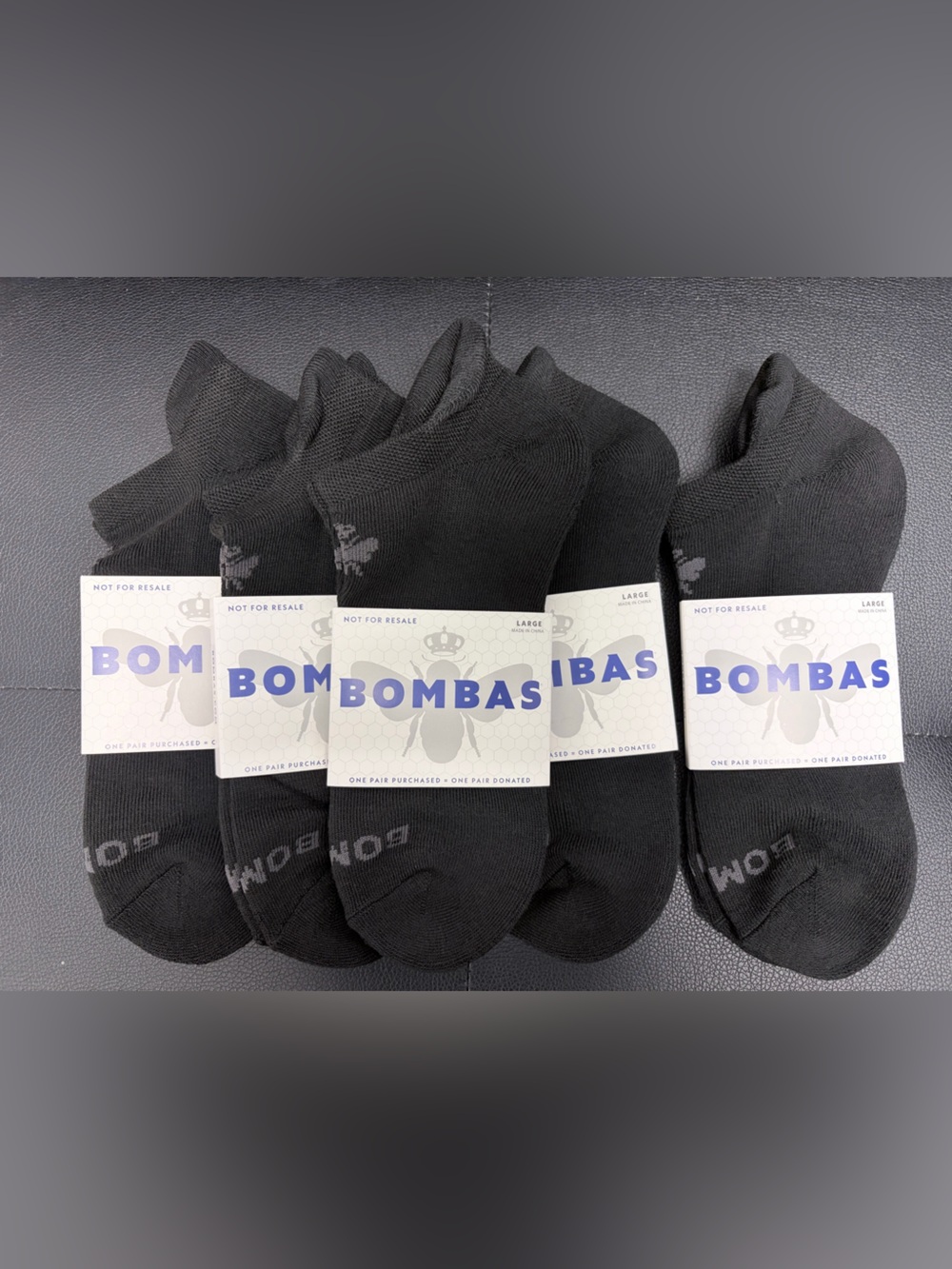 Bombas Ankle Socks Large 5 Pair Unisex Womens & Mens Honeycomb Black